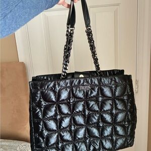 Paris Quilted Black Chain-Handle Tote Bag
